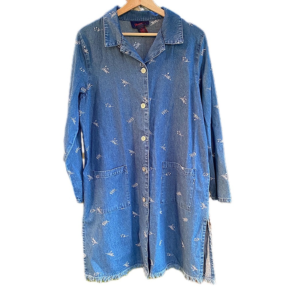 Denim & Co. Floral Embroidered Button-Front Denim Jumper Dress with Pockets